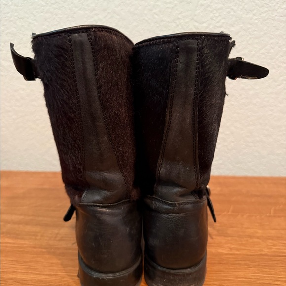 Frye Black Leather Buckle Ankle Boots with Calf Hair Uppers - Picture 4 of 6